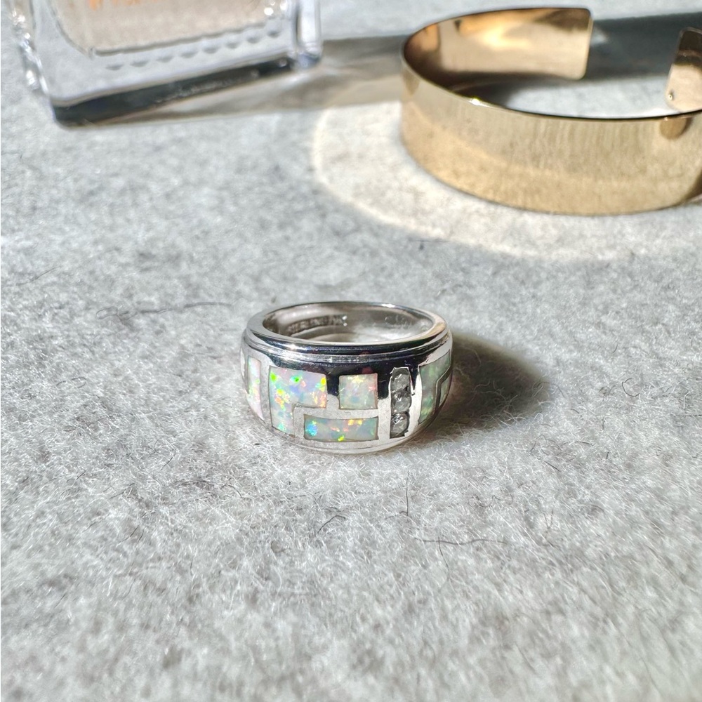 💎 Opal & cubic zirconia sterling silver ring - Picture 3 of 6